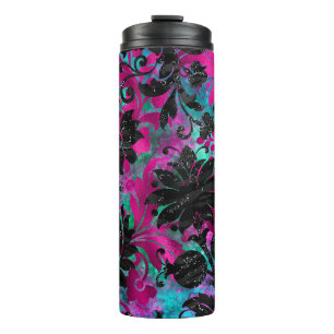 Termo Floral Antiguo Selva Rayas de Cebra Negras Grunge