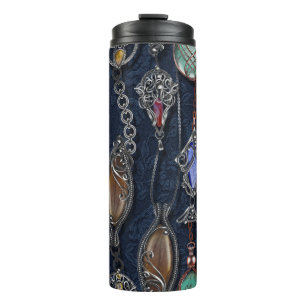 Termo Floral Art Nouveau: Denim Elegance.