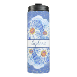 Termo Floral azul de flor de maíz personalizada