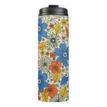 Floral azul retro, amarillo y Naranja