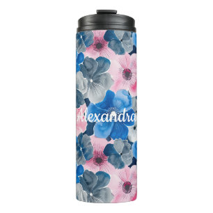 Termo Floral azul rosa de moda