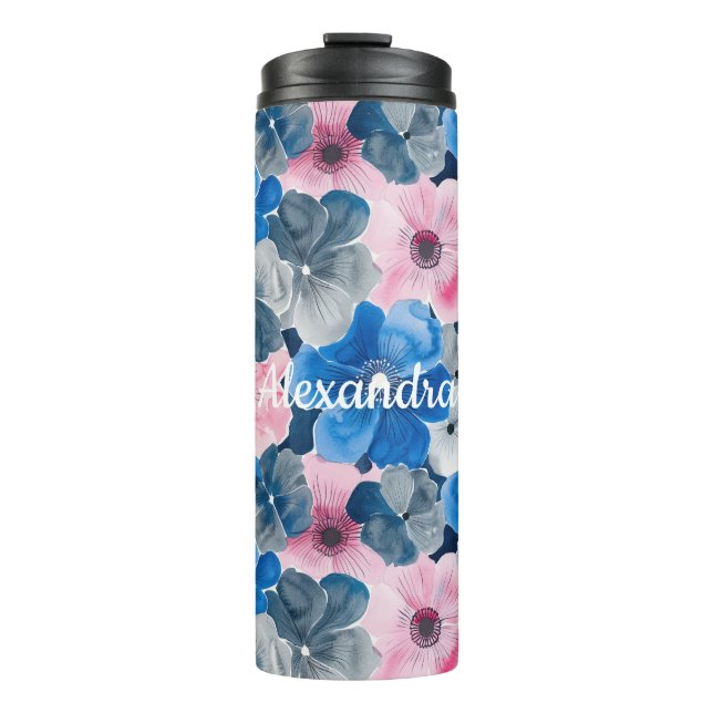 Termo Floral azul rosa de moda (Anverso)