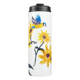 Termo Floral Bird Art Bluetit Sunflowers
