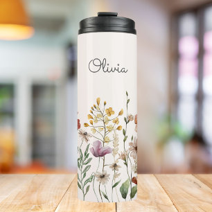 Termo Floral Bonito Monograma Floral Acuarela Silvestre