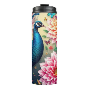 Termo Floral con diseño de pavo real