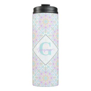 Termo Floral de arcoiris pastel personalizada Mandala co