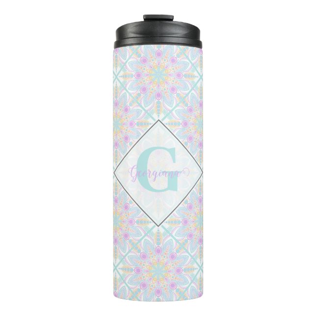 Termo Floral de arcoiris pastel personalizada Mandala co (Anverso)
