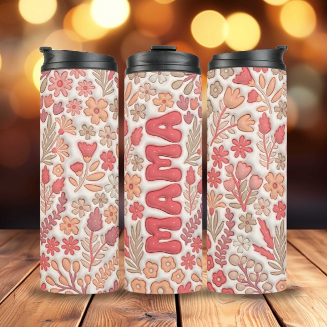Termo Floral de Boho Rojo (3D Inflated Red Boho Flowers Mama Thermal Tumbler)