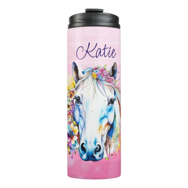 Termo Floral de caballo blanco de bonito personalizada (Anverso)