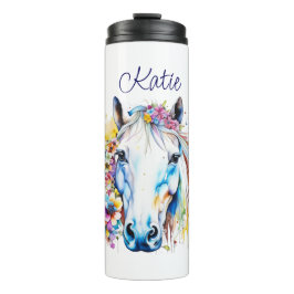 Termo Floral de caballo blanco de bonito personalizada