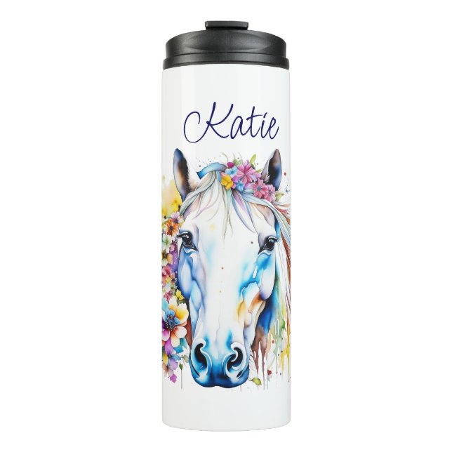 Termo Floral de caballo blanco de bonito personalizada (Anverso)