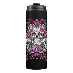 Termo Floral de calavera, acuarela de esqueleto rosa, Ha