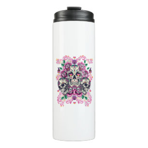 Termo Floral de calavera, acuarela de esqueleto rosa, Ha