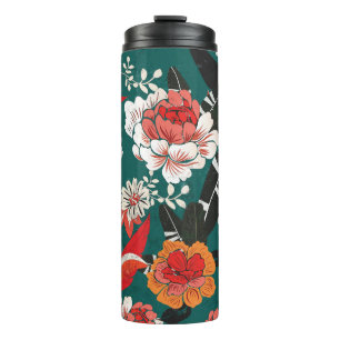 Termo Floral de color blanco naranja: ilustracion inoxid