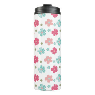 Termo Floral de color marrón simple en rosa y Verde azul
