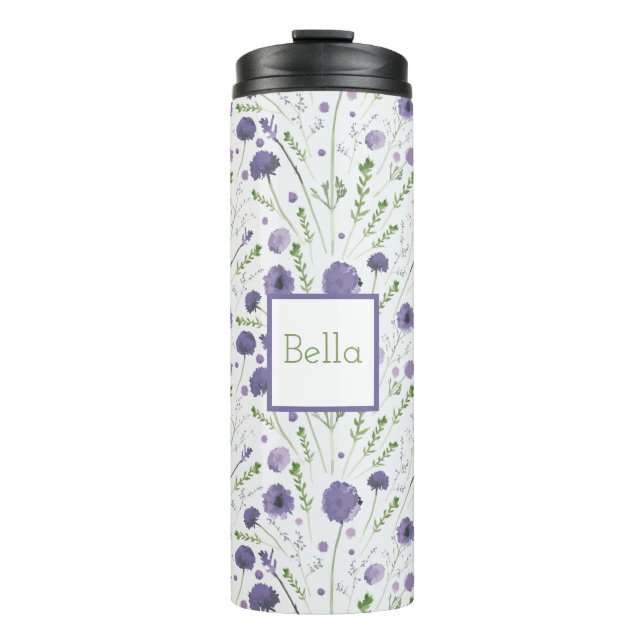 Termo Floral de color púrpura elegante personalizada (Anverso)