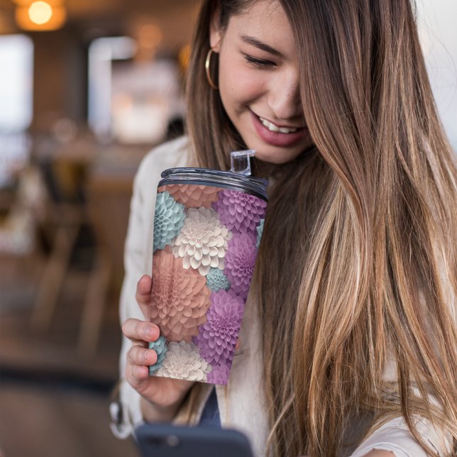 Termo Floral de Dahlia 3D colorida (Cute dahlia floral tumbler)