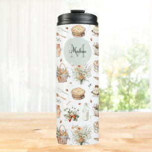 Termo Floral de Fresa Campestre Caprichoso Monogramado