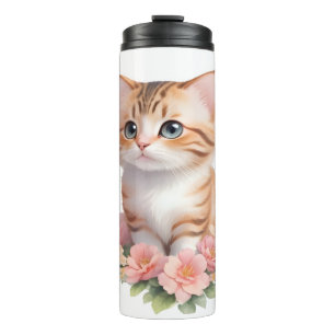 Termo Floral de gato suave y caprichosa línea