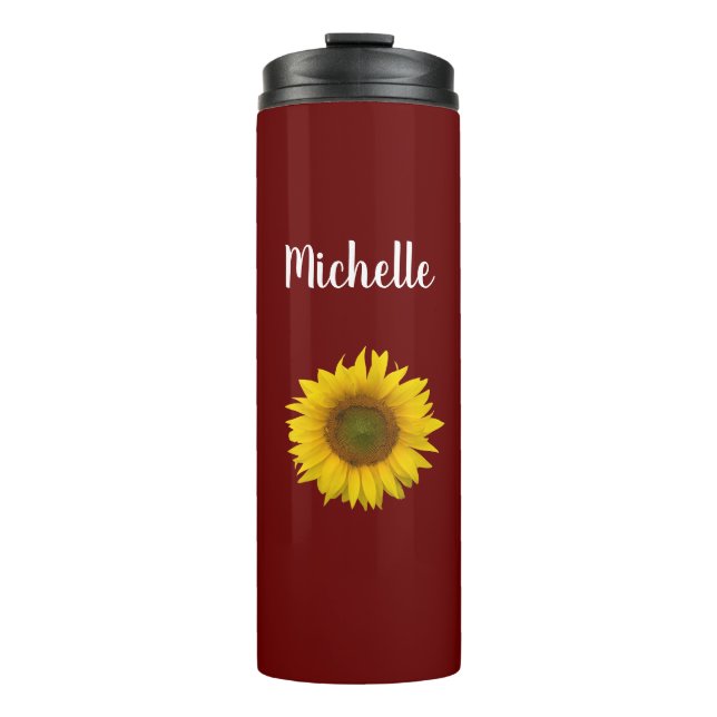 Termo Floral de girasol moderno personalizada rojo (Anverso)