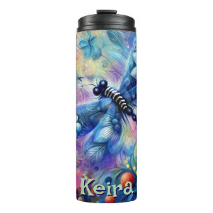 Termo Floral de libélula abstracta caprichosa personaliz