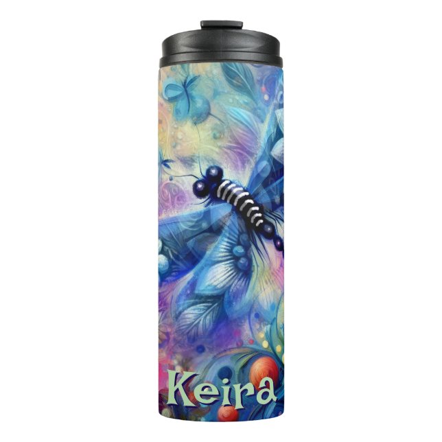 Termo Floral de libélula abstracta caprichosa personaliz (Anverso)
