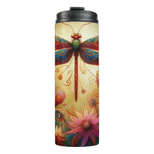 Termo Floral de libélula sincera Resumen arte rosa Verde