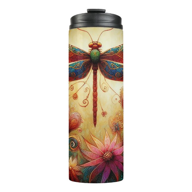 Termo Floral de libélula sincera Resumen arte rosa Verde (Anverso)