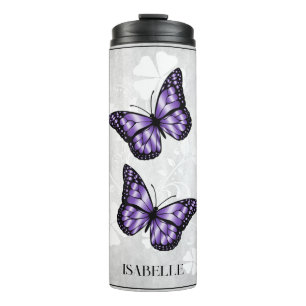 Termo Floral de mariposa morada personalizada