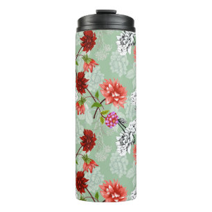 Termo Floral de primavera verde: mano dibujada