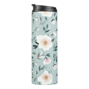 Termo Floral de Sage Green White Peonies