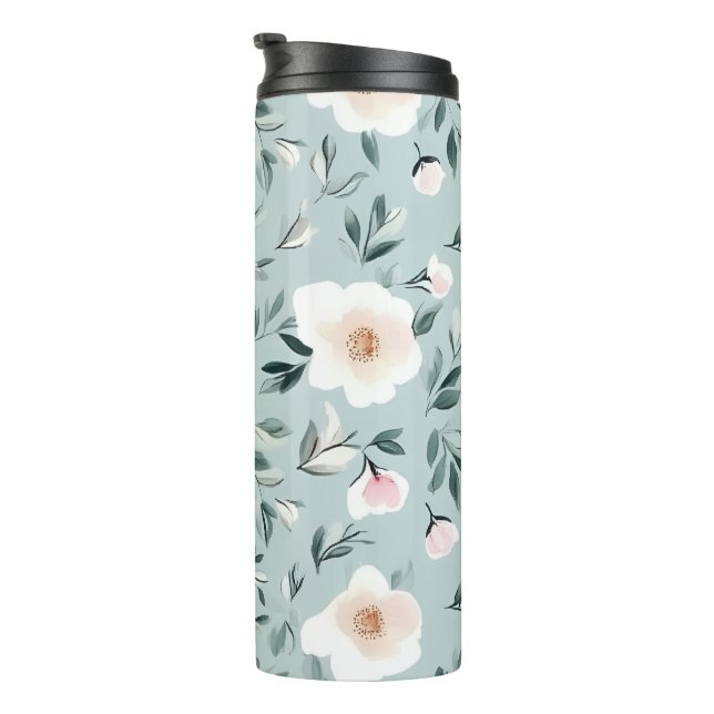 Termo Floral de Sage Green White Peonies (Rotado hacia la derecha)