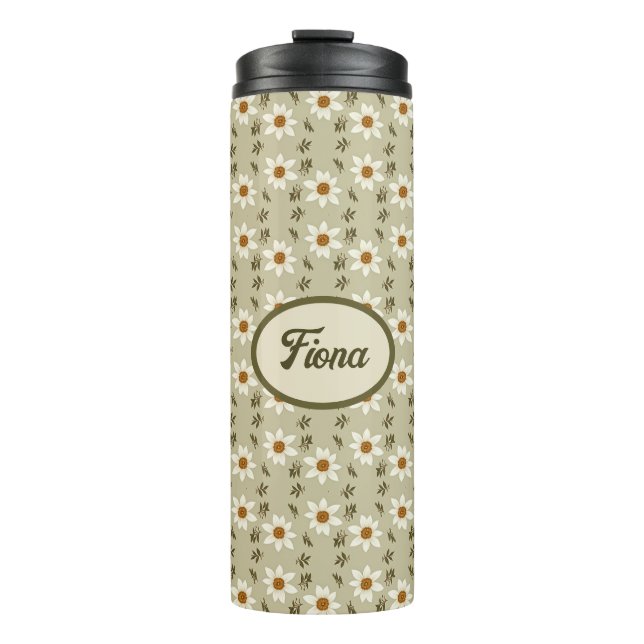 Termo Floral decorativa en blanco y beige personalizado (Anverso)