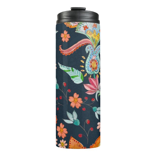 Termo Floral Delight: Textura de flores acuáticas (Anverso)