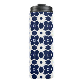 Termo Floral geométrica azul y blanca de la marina