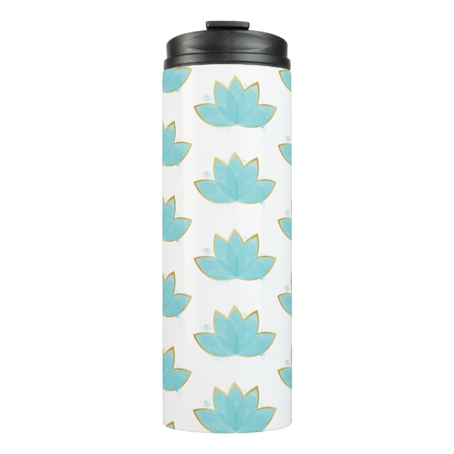 Termo Floral Lotus Seafoam Blue & Faux Gold (Anverso)