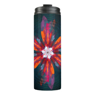 Termo Floral Mandala Flores Naranja Azul Rojo Resumen