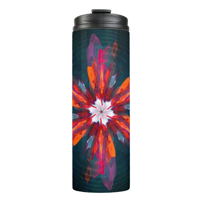 Termo Floral Mandala Flores Naranja Azul Rojo Resumen (Anverso)