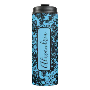 Termo Floral negra morada sobre rosa personalizado