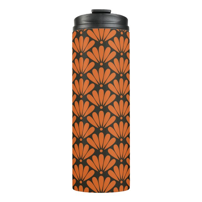 Termo Floral oriental naranja de bronce y negro sin foco (Anverso)
