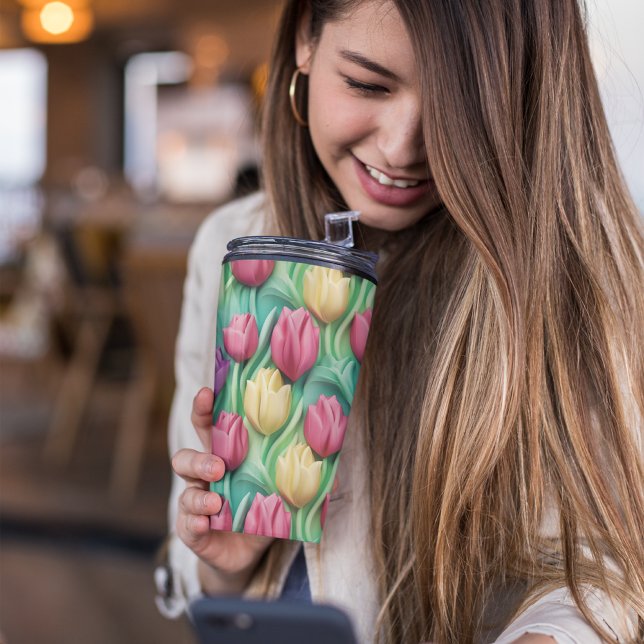 Termo Floral Pastel Rosa 3D (Tulip floral tumbler)
