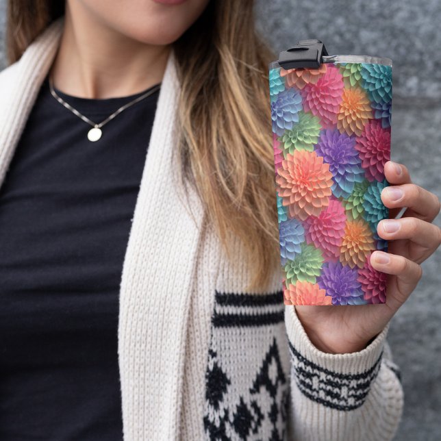 Termo Floral Pastel Rosa 3D (COLORFUL ROSES FLORAL TUMBLER)