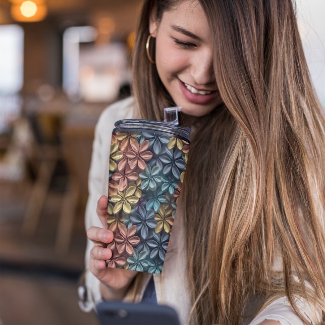 Termo Floral Pastel Rosa 3D (colorful 3D Flower Tumbler )