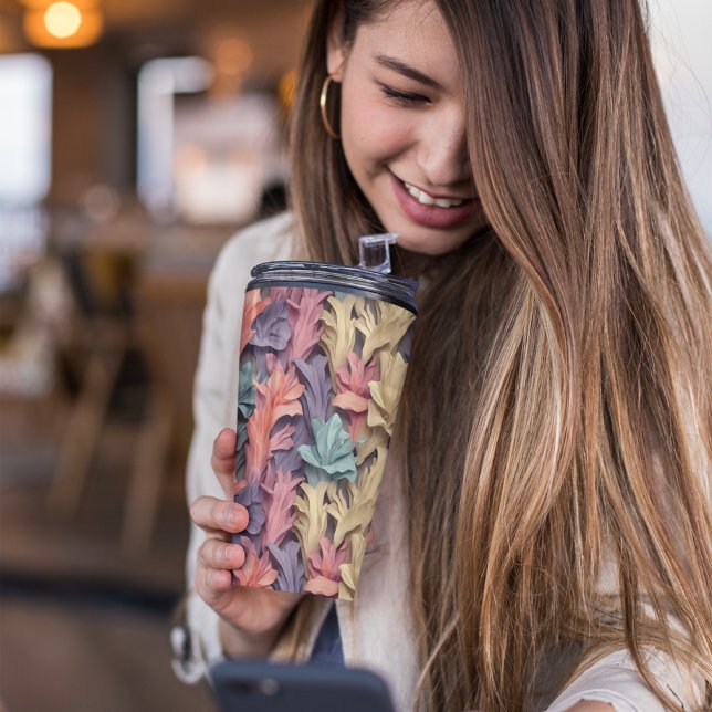 Termo Floral Pastel Rosa 3D (Iris floral tumbler)