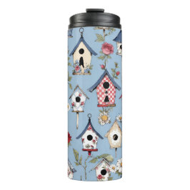 Termo Floral Patchwork Birdhouses & Sky Blue Background