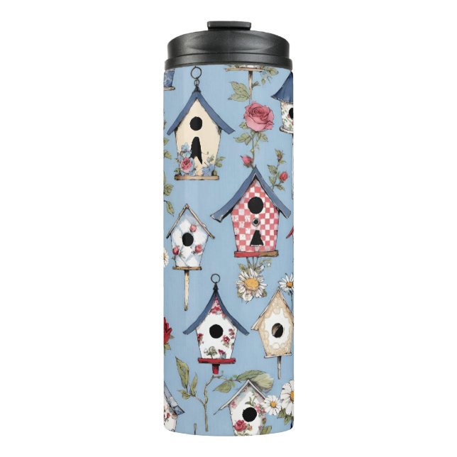 Termo Floral Patchwork Birdhouses & Sky Blue Background (Anverso)