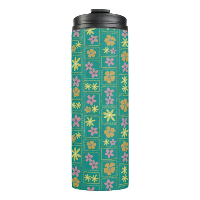 Termo Floral Patchwork Verde Turquesa Retro (Anverso)