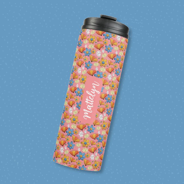 Termo Floral Pattern 16oz Thermal Tumbler with Name (Pretty floral pattern 16oz thermal tumbler with name . )