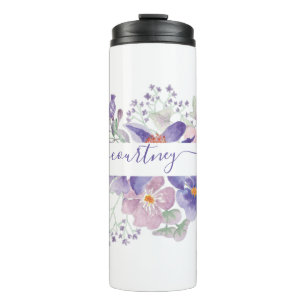 Termo Floral personalizada con acuarela rosa y púrpura