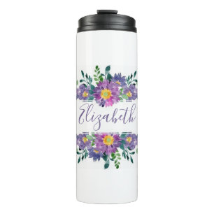 Termo Floral personalizado de acuarela púrpura